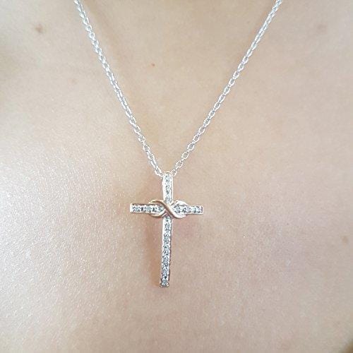 Dazzlingrock Collection 0.10 Carat (ctw) 14K Round White Diamond Ladies Cross Pendant (Silver Chain Included), Rose Gold