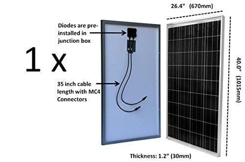 WindyNation Complete Solar 100 Watt Panel Kit: 100W Solar Panel + 20A LCD Display PWM Charge Controller + MC4 Connectors + Mounting Z Brackets for 12V Battery Off Grid, RV, Boat