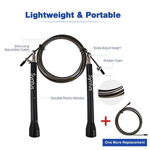 Syntus Upgraded 6-in-1 AB Roller Wheel with Knee Pad Push Up Bars Handles Grips Adjustable Skipping Jump Rope, Home Gym Workout Exercise Equipment for Men Women Boxing MMA Fitness Training (Grey)