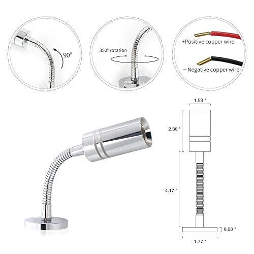 Genuine Marine 3W Flexible Gooseneck RV 12V Reading Lamp - Dual Lighting Mode, Touch Dimmer Switch, Hard-Wired, 2800-3200k, Surface Mount on Caravan, Boat, Yacht, Spot Light, 2 Pack