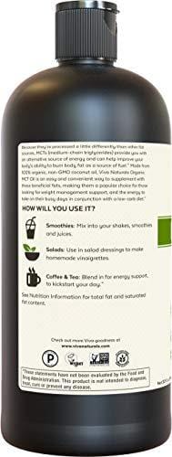 Viva Naturals USDA Organic MCT Oil (32 fl oz) – Made with 100% Organic Non-GMO Coconuts, Keto Friendly and Paleo Diet Certified