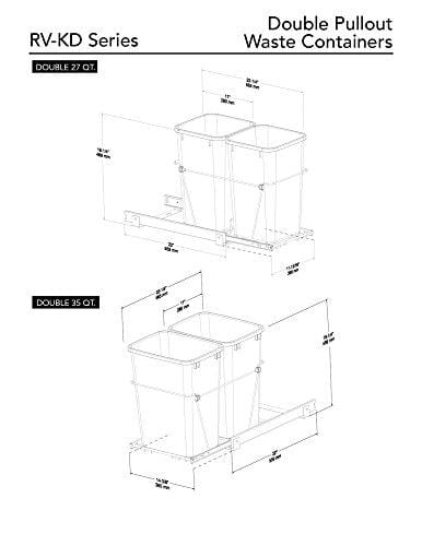 Rev-A-Shelf - RV-18KD-18C S - Double 35 Qt. Pull-Out Black and Chrome Waste Container