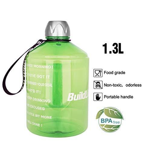 BuildLife 43OZ(1.3L) Water Bottle Motivational Fitness Workout with Time Marker |Drink More Water Daily | Clear BPA-Free |Water Throughout The Day for Child (1.3L-Green, 1.3L) [product _type] BuildLife - Ultra Pickleball - The Pickleball Paddle MegaStore