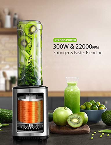 Smoothie Blender, 30000 RPM/Min Personal Blender with 4 Different Edges Stainless Steel, BPA-Free Tritan Travel Cups with Protective Sleeve, 300W, Willsence
