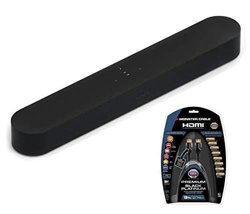 Sonos All-New Beam - Compact Smart TV Soundbar with Amazon Alexa Voice Control Built-in. Wirelesshome Theater and Streaming Music in Any Room. (Black) + 4K UHD High Speed HDMI Cable 9 Feet, Black