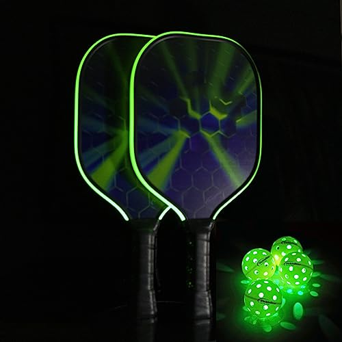 PickleStar LED Light Up Pickleball Balls, USAPA Standard Outdoor 40 Holes Yellow PickleBalls with Green Light 4 Pack LED Light Up Pickle Balls