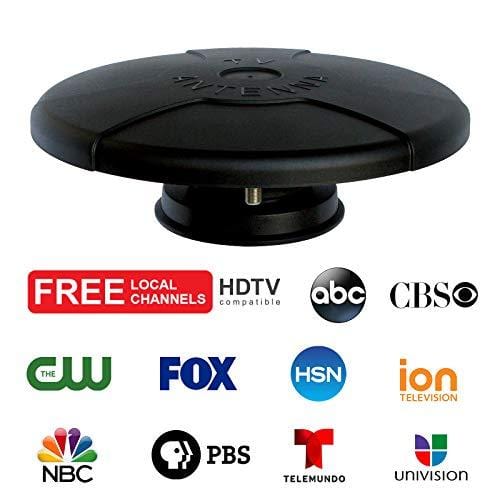 360° Omni Directional Amplified Magnetic UFO Digital HDTV Antenna for Caravan RV Truck Boat (4K Ultra-HD Ready, ATSC 3.0 Ready, VHF and UHF, Long Range Outdoor Motorhome TV Antenna) Black