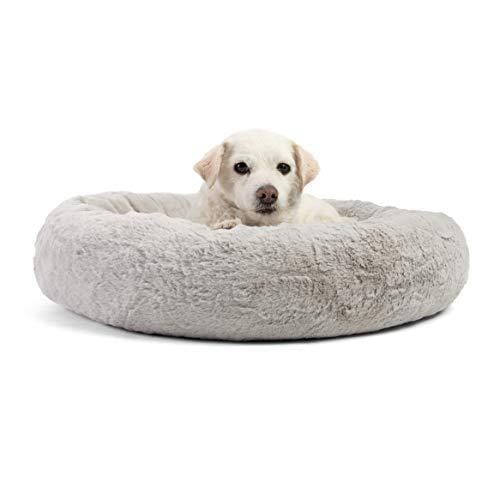 Best Friends by Sheri Luxury Faux Fur Donut Cuddler (23x23), Gray - Small Round Donut Cat and Dog Cushion Bed, Orthopedic Relief