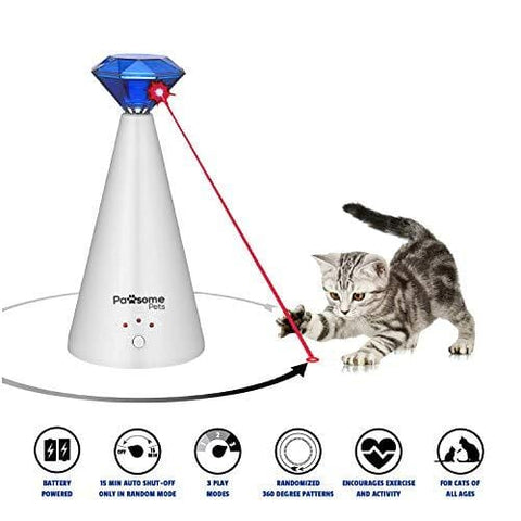 Pawsome Pets Automatic Cat Laser Toy - Pet Laser Light for Cats, Interactive Cat Chase Toy With 3 Rotating Modes - Auto Shut Off