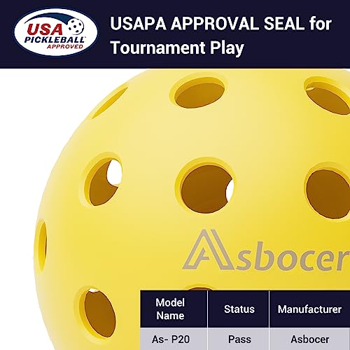 Asbocer Pickleball Balls, USAPA Approved Pickleballs, 12-Pack 40 Holes Outdoor Pickleball Balls with Mesh Bag, High Elasticity & Durable Yellow Pickle Balls for All Style Pickleball Paddles