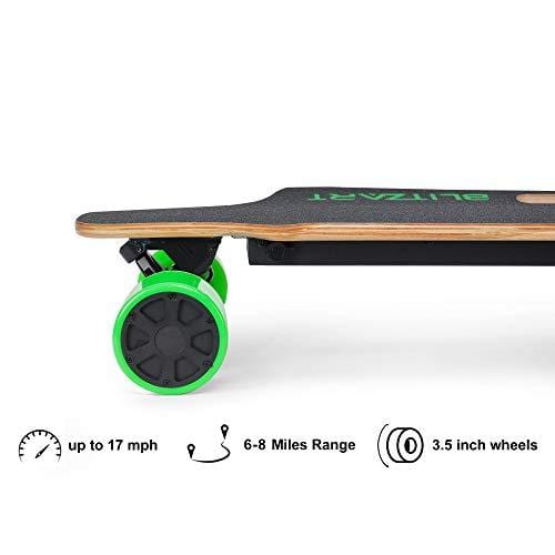 BLITZART Tornado Electric Skateobard Longboard E-Skateboard Motorized Electronic Hub-Motor, 3.5" Wheels, Green