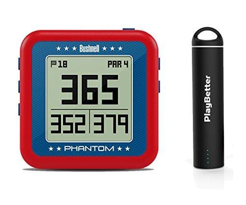 Bushnell Phantom (USA - Red/White/Blue) Power Bundle with PlayBetter Portable USB Charger (2200mAh) | Handheld Golf GPS, Built-in Golf Cart Magnet, 35,000+ Pre-Loaded Courses, Compact & Lightweight