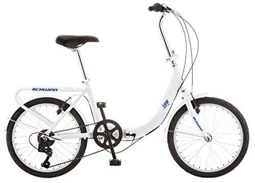 Schwinn Loop Folding Bicycle, Featuring Front and Rear Fenders, Rear Carry Rack, and Kickstand with 7-Speed Drivetrain, Includes Nylon Carrying Bag, 20-Inch Wheels, White