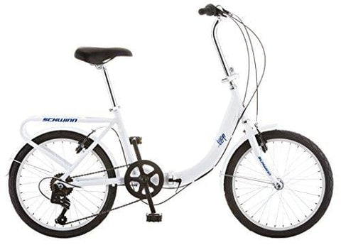 Schwinn Loop Folding Bicycle, Featuring Front and Rear Fenders, Rear Carry Rack, and Kickstand with 7-Speed Drivetrain, Includes Nylon Carrying Bag, 20-Inch Wheels, White