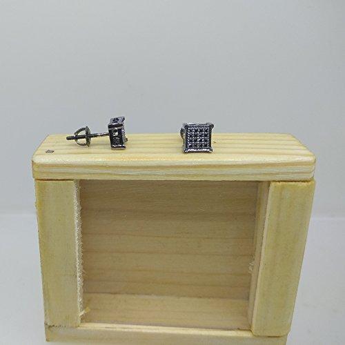 Dazzlingrock Collection 0.10 Carat (ctw) 14K Black Rhodium Plated Round Diamond V-Prong Square Shape Mens Hip Hop Iced Stud Earrings 1/10 CT, White Gold