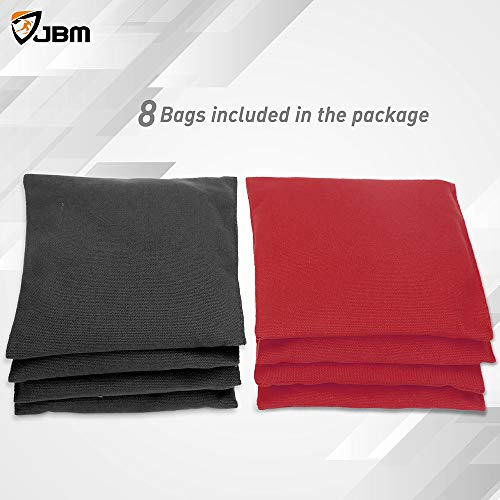 JBM Cornhole Bag (Pack of 8) Weather Resistant Cornhole Bags with Recycled Plastic Pellets for Tossing Corn Hole Game - Free Carrying Bag Included (Red & Black, 14 oz/Pack of 8)
