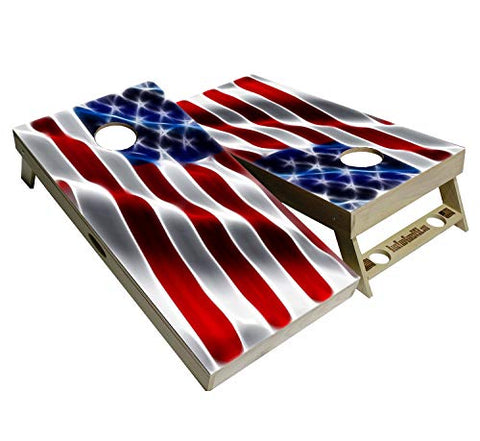 BackYardGamesUSA American Flag Series - Premium Cornhole Boards w Cupholders and a Handle - Includes 2 Regulation 4' x 2' Cornhole Boards w Premium Birch Plywood and 8 Cornhole Bags (Wavy Flag)