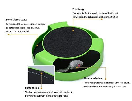 FYNIGO Cat Interactive Toys with a Running Mice and a Scratching Pad,Catch The Mouse,Cat Scratcher Catnip Toy,Green