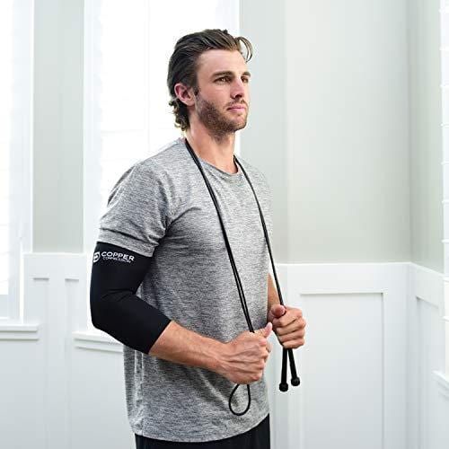 Copper Compression Recovery Elbow Sleeve - Guaranteed Highest Copper Content Elbow Brace for Tendonitis, Golfers Elbow, Tennis Elbow, Arthritis. Copper Infused Fit Elbow Support Arm Sleeves Men Women