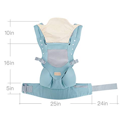 Infant Toddler Baby Carrier Wrap Backpack Front and Back, Hip Seat & Hood, Soft & Breathable Cotton, Cool Air Mesh, Green
