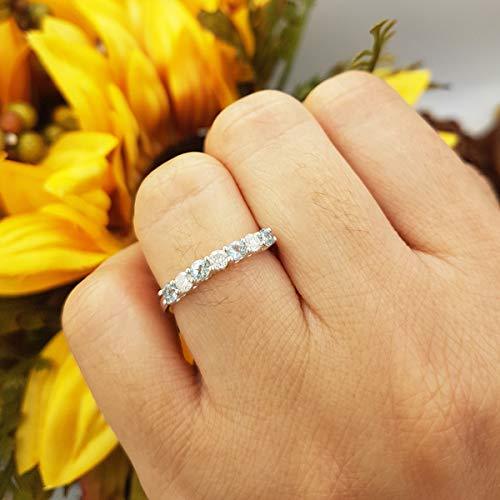 Dazzlingrock Collection 14K Round Aquamarine & White Diamond Ladies 7 Stone Wedding Band Ring, White Gold, Size 6.5