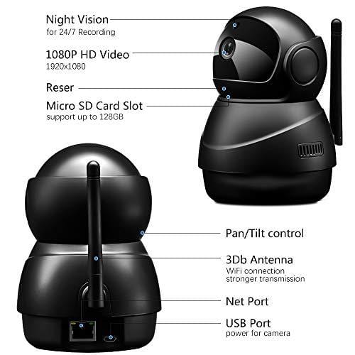 Veroyi IP Camera Full HD 1080P WiFi Home Surveillance Security Camera with Pan/Tilt/Zoom Function, Two Way Audio Night Vision Camera