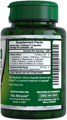 Probiotic 70 Billion CFU Patented Delayed Release Shelf Stable Probiotic Supplement with Prebiotics and Lactobacillus acidophilus - Best Probiotics for Women and Men (1 Pack)