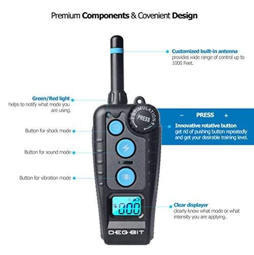DB Degbit Shock Collar for Dogs with 3 Modes, Dog Training Collar [IP67 Waterproof][Fast Training Result] E-Collar, Dog Shock Collar with Remote, 1000ft Range, Bark Collar, for Small/Medium/Large dogs