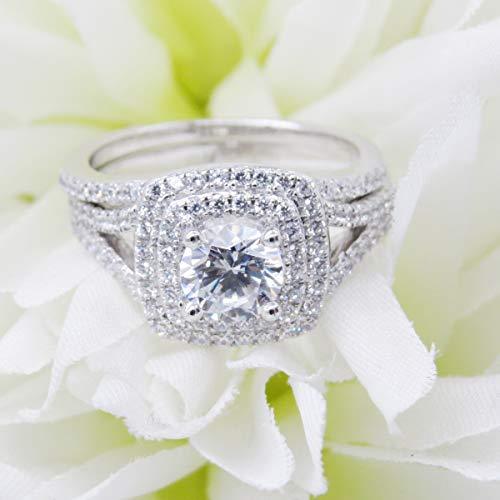 Dazzlingrock Collection 2.70 Carat (ctw) 14K Round Cubic Zirconia Ladies Bridal Engagement Ring Set, White Gold, Size 8.5