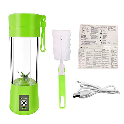 Portable blender Personal 6 Blades Juicer Cup Household Fruit Mixer, With Magnetic Secure Switch, USB Charger Cable 380ML(Green)