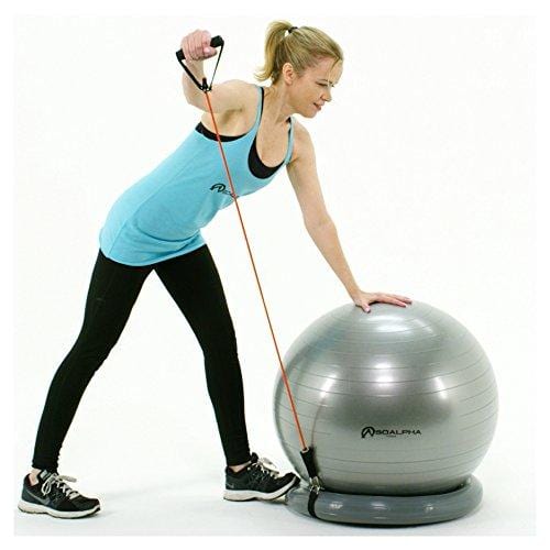 SoAlpha Premium Exercise Ball with 15LB Resistance Bands, Stability Base, Pump, 65 cm Fitness Ball, Supports up to 600LBS, Stability Ball with Gym Quality Resistance Bands, Complete Home Gym Bundle