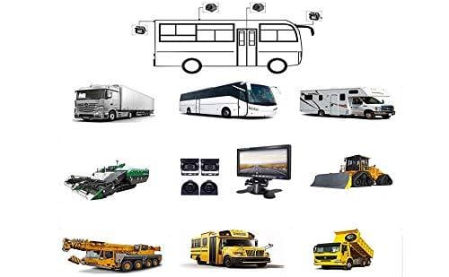 Podofo 9V-24V Car Backup Camera Kit, 7 Inch HD Quad Split Monitor + 4 x Waterproof IR Night Vision Front Rear Side View Cameras and 33ft AV Cables, Mirror/Normal Image