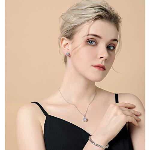 AMYJANE Crystal Jewelry Set Bride Bridesmaid- Sterling Silver Round Cubic Zirconia Crystal cz Bridal Pendant Necklace Earrings Set for Women Party Prom