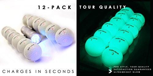 GlowV2 Night Golf Balls (12-Pack) - Best Hitting Ultra Bright Glow Golf Ball - Compression Core and Urethane Skin