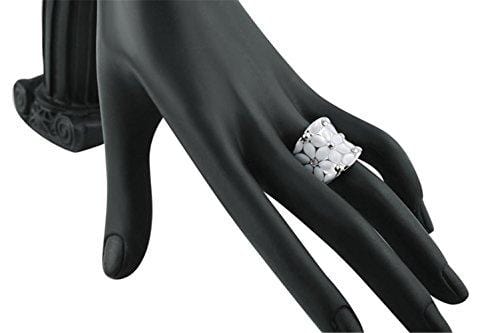 Womens Elegant Enamel Flower White Gold Band Bloom Petal Platinum Wedding Engagement Ring Crystal Inlay Size 8