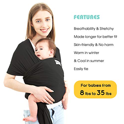 Acrabros Baby Wrap Carrier,Hands Free Baby Carrier Sling,Lightweight,Breathable,Softness,Perfect for Newborn Infants and Babies Shower Gift,Black
