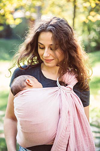Baby Wrap Carrier Ring Sling- Special Wrinkled Pre-Washed Lightweight and Soft Turkish Cotton Muslin Pink-for Newborns, Infants- Baby Shower Gift