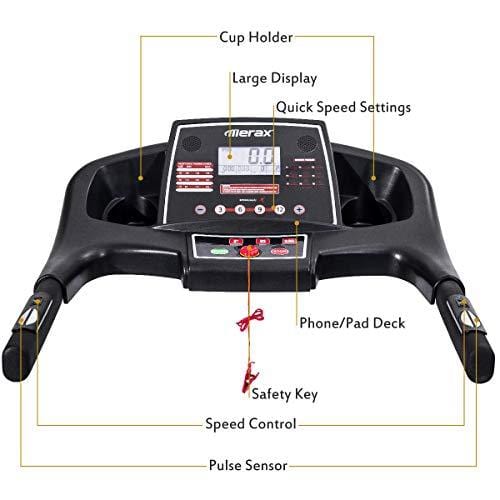 Merax Heavy Duty Electric Folding Treadmill Running Jogging Machine, Shock-Absorbing Double Layer Running Board, Large LCD Panel with Phone/Pad/Cup Holder (Black)