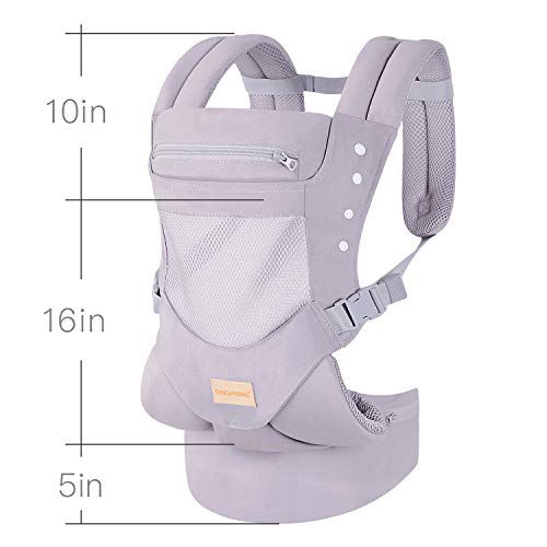 Baby Carrier with Adjustable Hip Seat,Baby Wrap Carrier with Hood, Soft & Breathable Backpack Front and Back for Infants to Toddlers Up to 44 lbs - Gray