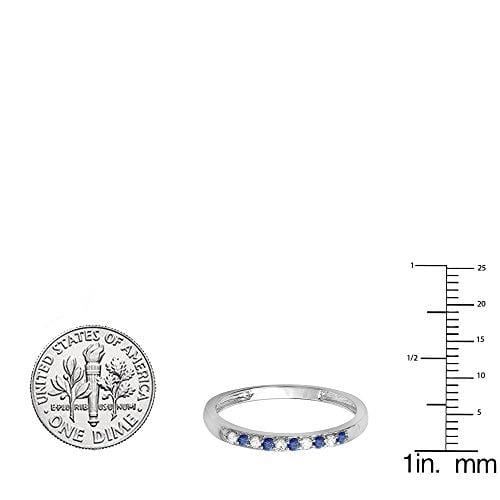 Dazzlingrock Collection 10K Round Blue Sapphire & White Diamond Ladies Wedding Band Ring, White Gold, Size 6