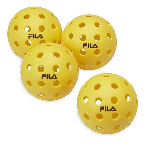 FILA Accessories Outdoor Pickleball Balls - Official Outdoor Pickleballs, Regulation Size with 40 Holes (Yellow), Pack of 4