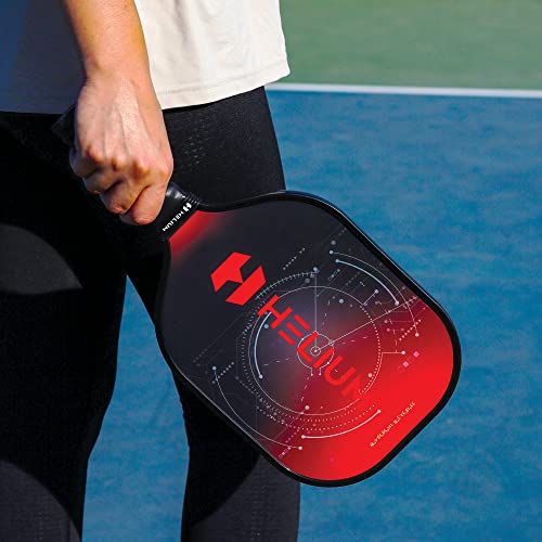 Helium Versus 4-Pack Pickleball Set - Honeycomb Core, Graphite Strike Face, Premium Comfort Grip - Set of Four Paddles, 2 Green Indoor Balls, 2 Yellow Outdoor Balls & Drawstring Bag