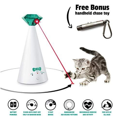 Ruff 'n Ruffus Automatic Laser Cat Toy + Free Bonus 3-in-1 Chase Toy | Interactive Cat Chase Toy | 3 Rotating Modes | Auto Shut-Off | AA Battery Operated | Kitten/Cat Owner's Gift Idea