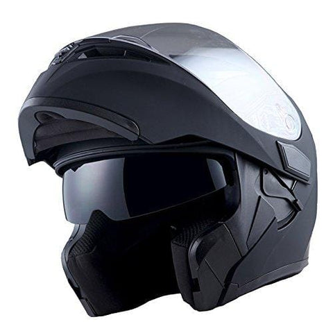 1Storm Motorcycle Modular Full Face Helmet Flip up Dual Visor Sun Shield: HB89 Matt Black; Size L (22.4-22.8 Inch)