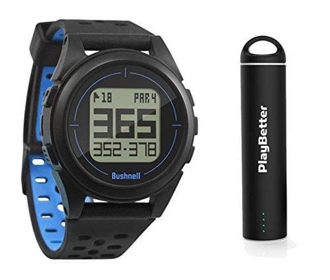 Bushnell ION 2 Golf GPS Watch Bundle | with PlayBetter Portable USB Charger | Simple, Intuitive Golf GPS Watch | 36,000+ Worldwide Courses | 2018 Version (Black/Blue)