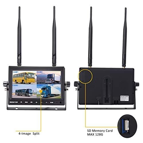 CAMONS Digital Wireless Backup Camera for RV, Trucks, Trailer Backup Camera with Monitor (7" Quad Split No Flicker, Built-in DVR), 120°HD Night Vision IP68 Waterproof Camera Rear/Side/Front with Mic