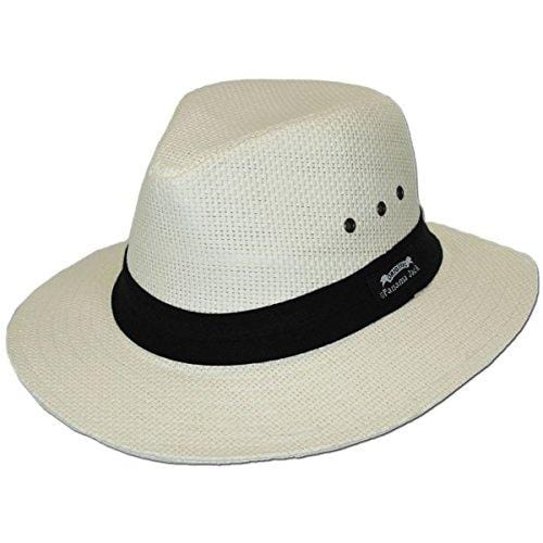 Panama Jack Natural Matte Toyo Safari Sun Hat with Black Band (White, Large)
