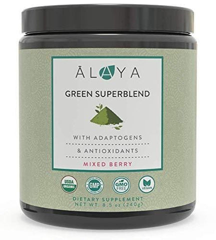 Alaya Organic Greens Powder - Superfood Powder with Adaptogens, Antioxidants & Probiotics - Certified Organic Non-GMO Super Greens Supplement Powder - 30 Servings - Berry Flavor Green Powder