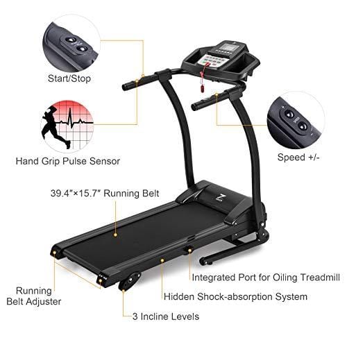 ZELUS Folding Treadmill Electric Motorized Running Machine with Downloadable Sports App Control Walking & Running OR Treadmill Mat, Cup Holder, MP3 Player & Wheels Easy (Upgraded Treadmill with Mat)
