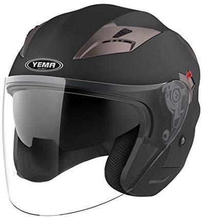 Motorcycle Open Face Helmet DOT Approved - YEMA YM-627 Motorbike Moped Jet Bobber Pilot Crash Chopper 3/4 Half Helmet with Sun Visor for Adult Men Women - Matte Black,Medium